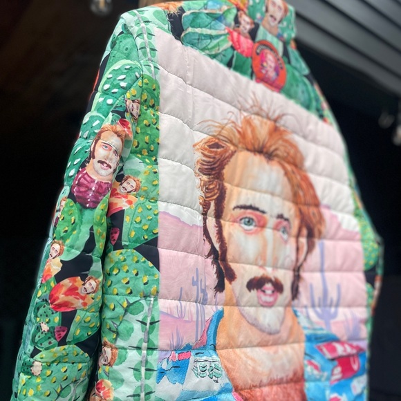 Nicolas Cage Raising Arizona Trippy Cactus Puffer - 80s Coen Bros Pop Art Jacket - Picture 16 of 17
